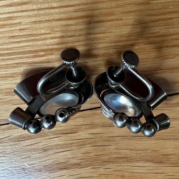 Walter Lampl Vintage Stamped Sterling Silver Moonstone Clip Earrings Excel Cond - Picture 5 of 16